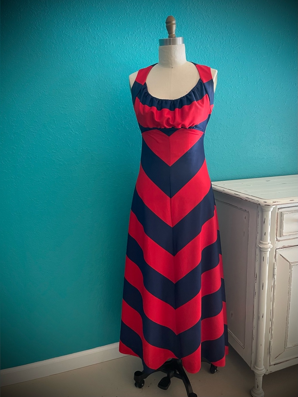 Vintage 70s Chevron Striped Summer Maxidress
